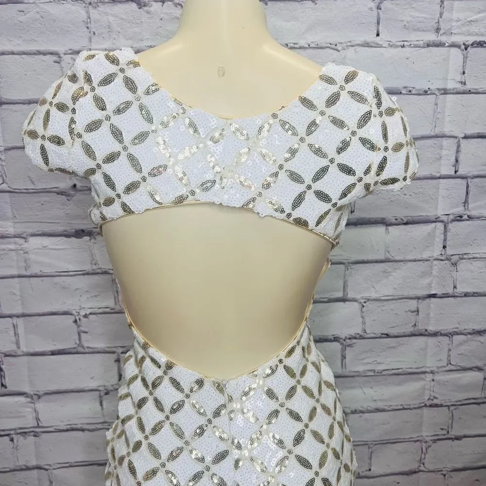 Dress The Population Women's White Lined Sequin Gabriela Mini Dress Size XS